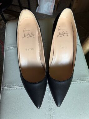 Christian Louboutin Black Leather Pointed-Toe Pumps